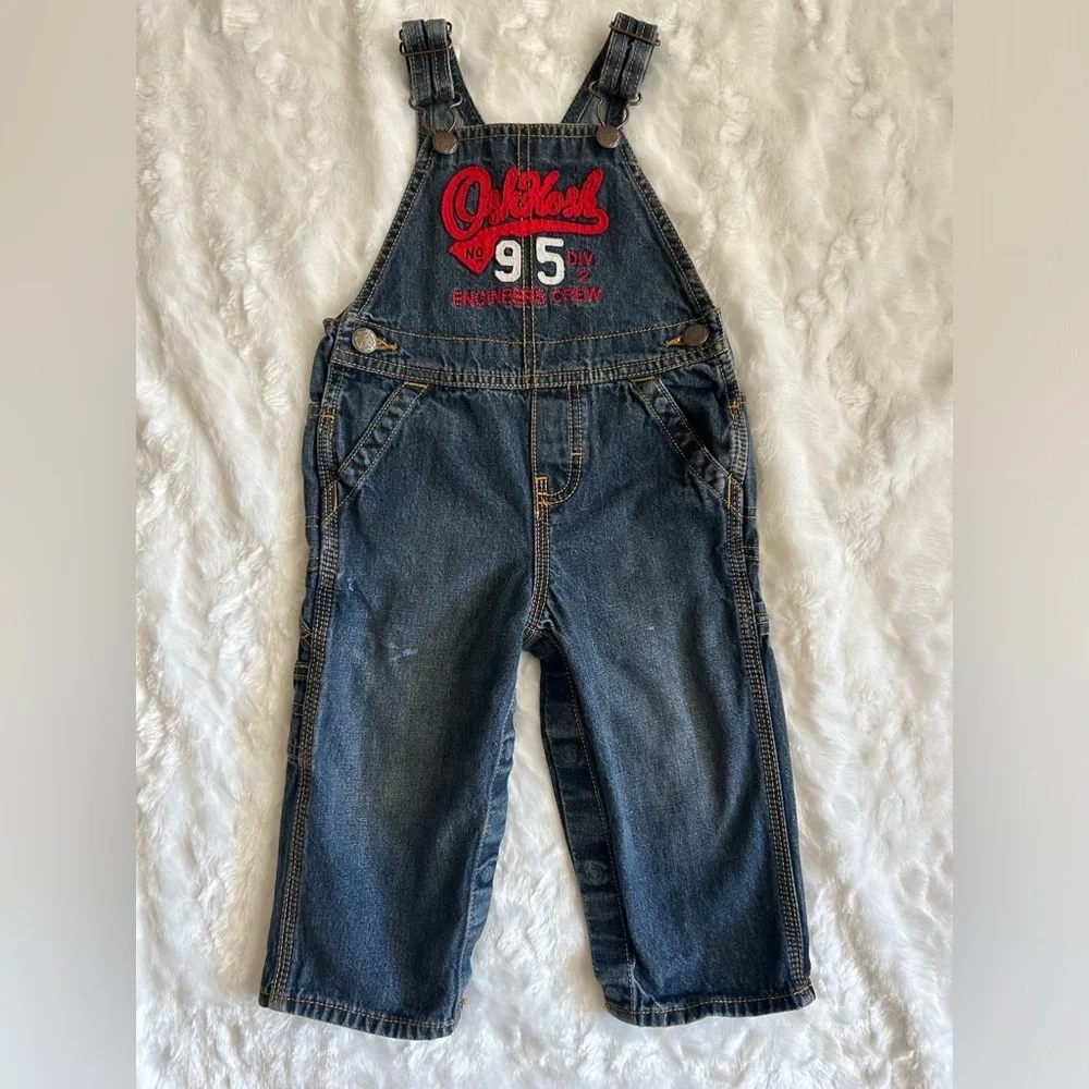 OshKosh B'Gosh Engineers Crew Denim Overalls w/ Carpenter Pockets 18 Months